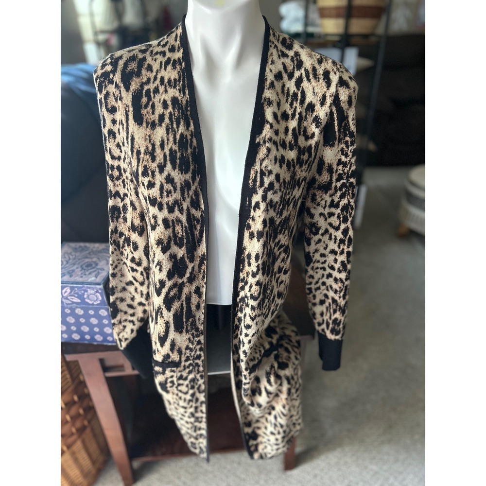 Cardigan Long Sleeve Leopard Print Animal Knit Open Front Sweater Chico's XL